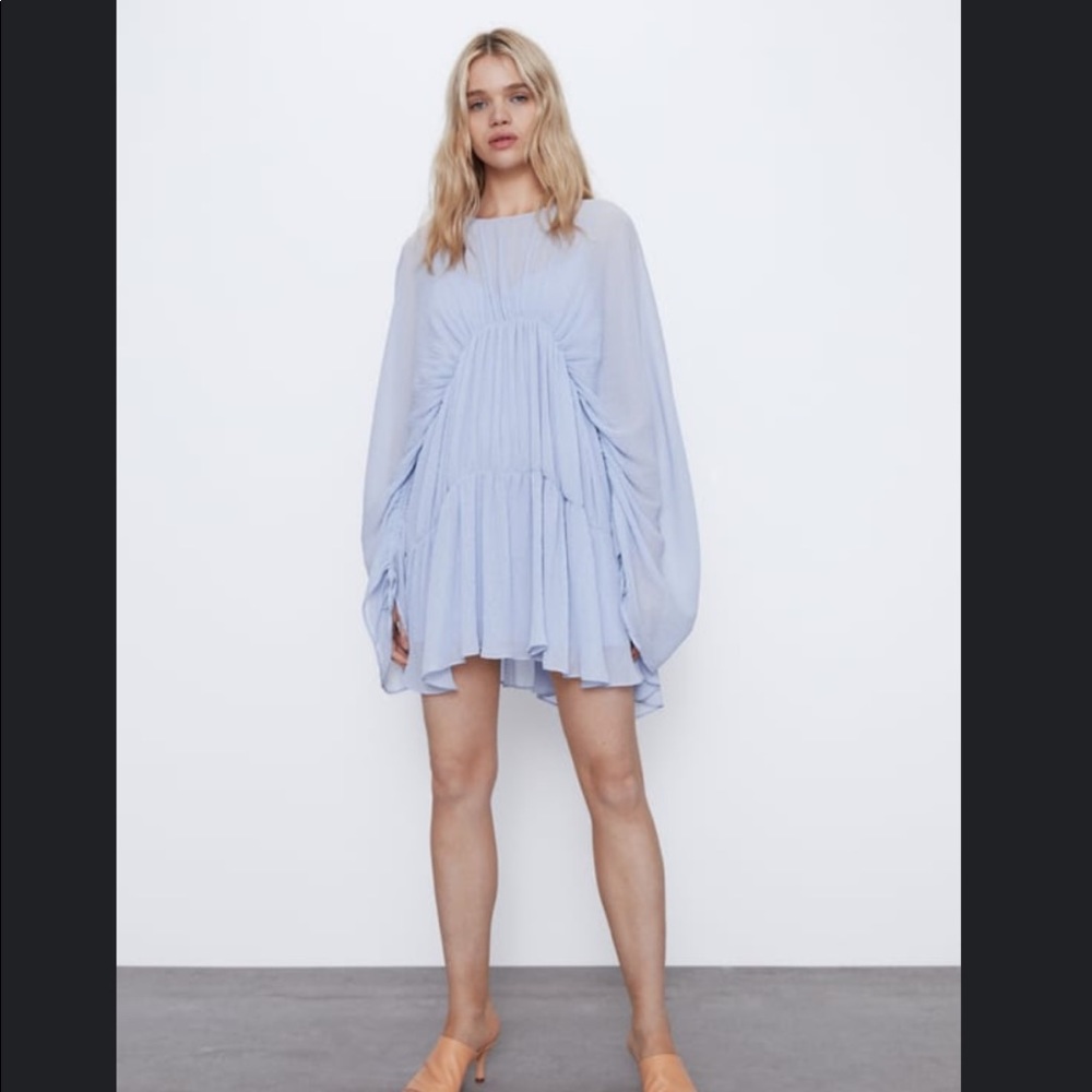 NWOT ZARA light blue pleated draped mini dress